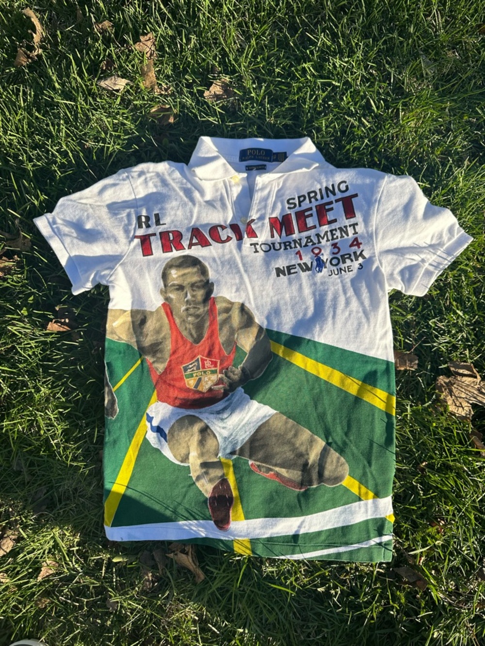 Polo by Ralph Lauren White, Green & Yellow 'Track Meet' Graphic Polo